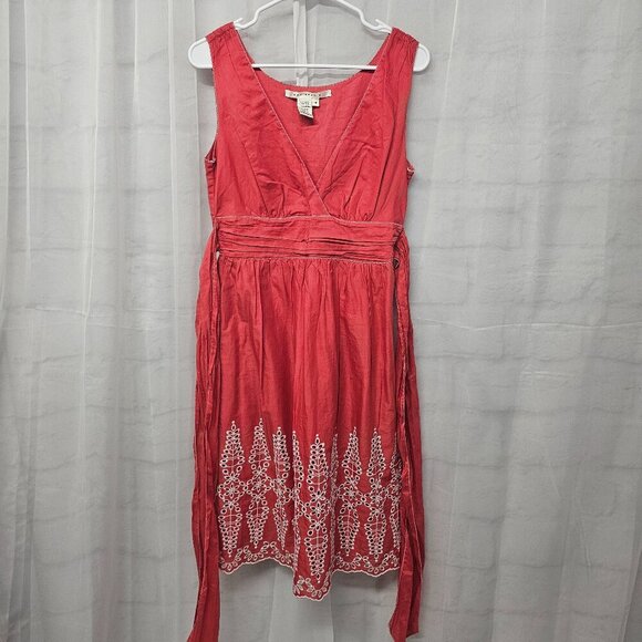 Max Studio Coral Pink Embroidered Sleeveless Dress Boho Festival M - Picture 8 of 11